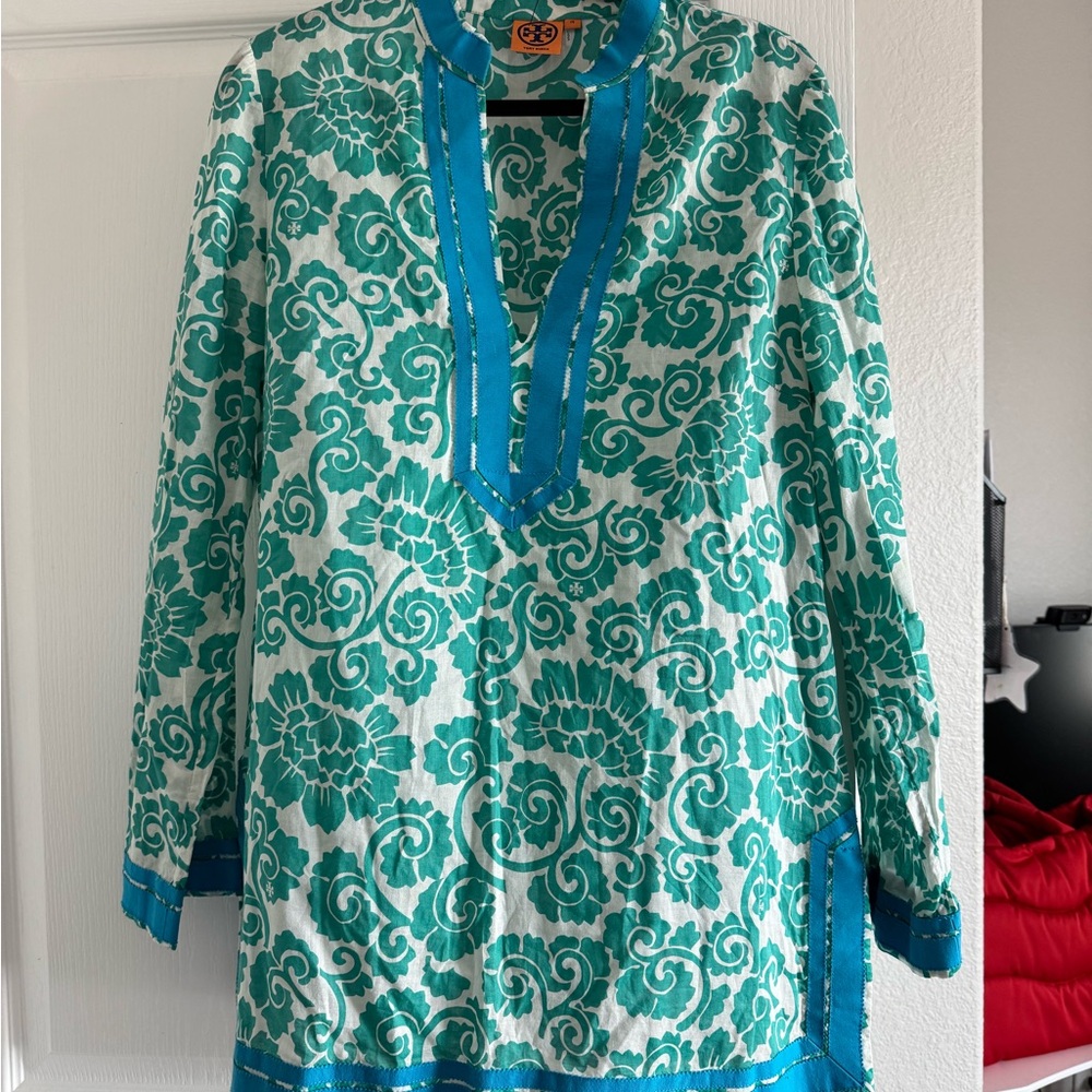 Tory Burch Teal and White Floral Top
